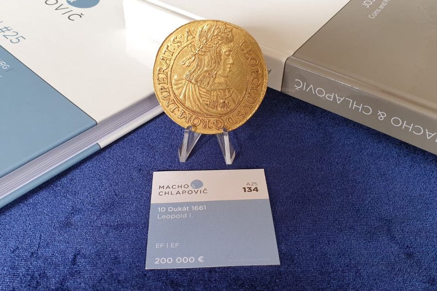 Numismatická aukce - Vydražen desetidukát Leopolda v hodnotě necelých 10 mil CZK